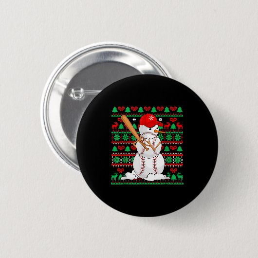 Baseball Boys Men Christmas Snowman Players Ugly X Button (Vorne & Hinten)