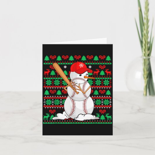 Baseball Boys Men Christmas Snowman Players Ugly X Karte (Vorderseite)