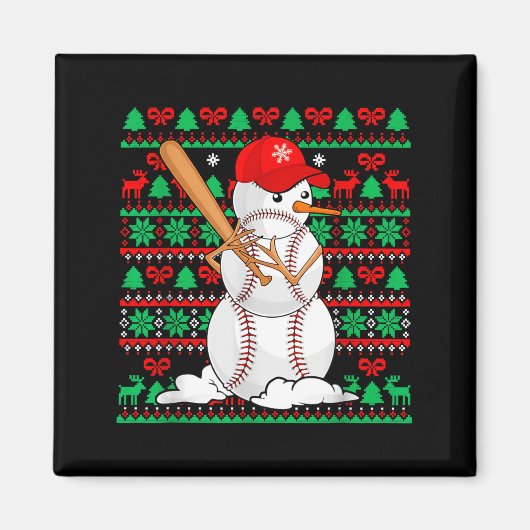 Baseball Boys Men Christmas Snowman Players Ugly X Magnet (Vorne)