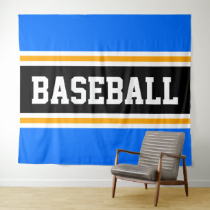 BASEBALL Bright Blue Black Yellow Racing Stripes Wandteppich