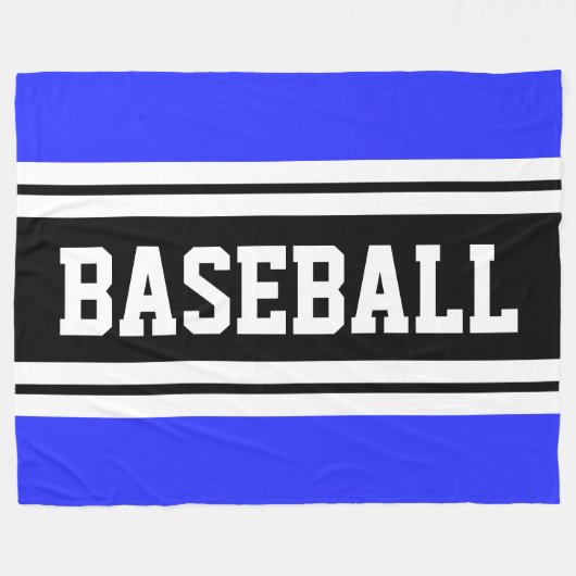 BASEBALL Bright Blue Schwarz-weiß Racing Stripes Fleecedecke (Vorderseite (Horizontal))