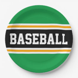 BASEBALL Bright Green Black Yellow Racing Stripes Pappteller