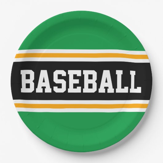 BASEBALL Bright Green Black Yellow Racing Stripes Pappteller (Vorderseite)