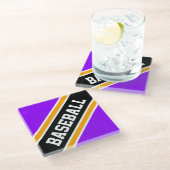 BASEBALL Bright Lila Black Diagonal Stripes Glasuntersetzer (Schrägansicht)
