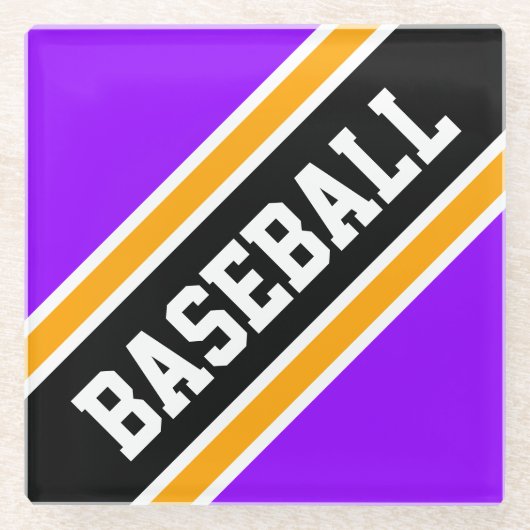 BASEBALL Bright Lila Black Diagonal Stripes Glasuntersetzer (Vorderseite)