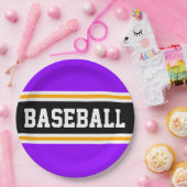 BASEBALL Bright Lila Black Yellow Racing Stripes Pappteller (Party)