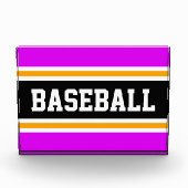 BASEBALL Bright Pink Schwarz-weiß Gelbe Streifen Fotoblock (Vorderseite)