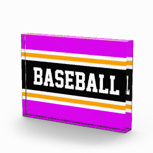 BASEBALL Bright Pink Schwarz-weiß Gelbe Streifen Fotoblock
