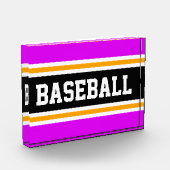 BASEBALL Bright Pink Schwarz-weiß Gelbe Streifen Fotoblock (Links)
