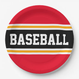 BASEBALL Bright Red Black Yellow Racing Stripes Pappteller