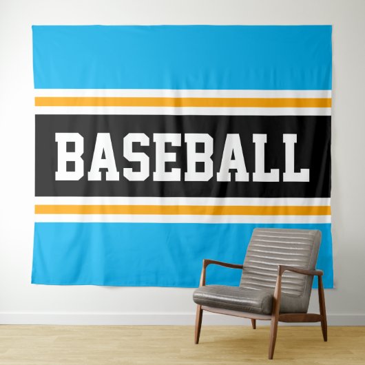 BASEBALL Bright Sky Blue Black Stripes Hintergrund Wandteppich (Beispiel (Horizontal))