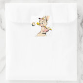 Baseball-Bunny in Rosa Quadratischer Aufkleber (Tasche)