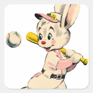 Baseball-Bunny in Rosa Quadratischer Aufkleber