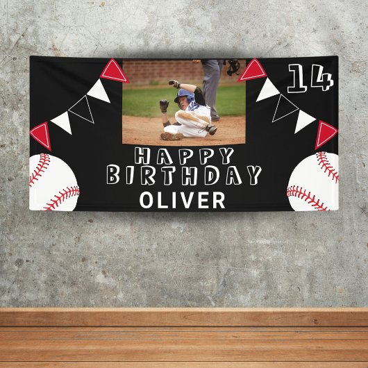 Baseball Bunting Flags Black Foto Birthday Banner