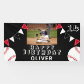 Baseball Bunting Flags Black Foto Birthday Banner (Horizontal)