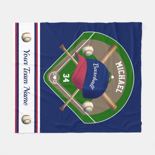 Baseball Cap Bats Diamant Name Team Fleecedecke (Vorderseite (Horizontal))