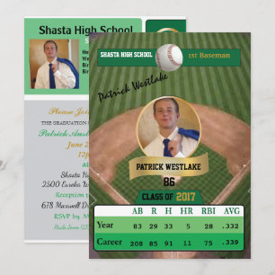 Baseball Card W/ Stats Grad Einladung - grün