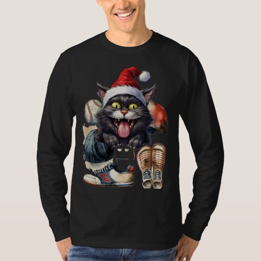 Baseball Cat-Weihnachtsmannmütze für Weihnachten T-Shirt (Vorderseite)