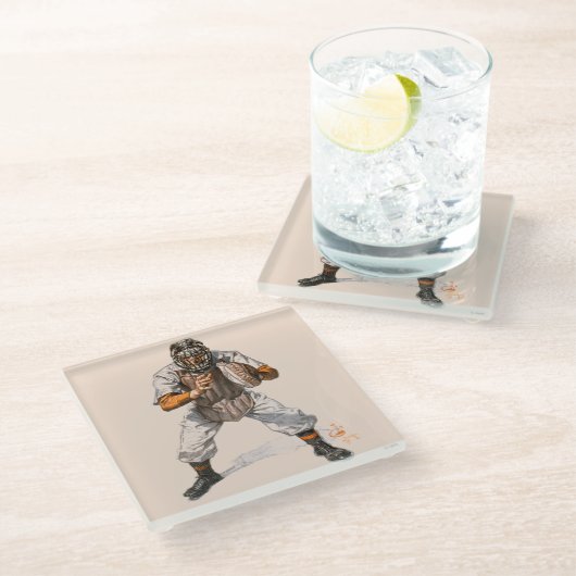 Baseball Catcher Glasuntersetzer (Schrägansicht)