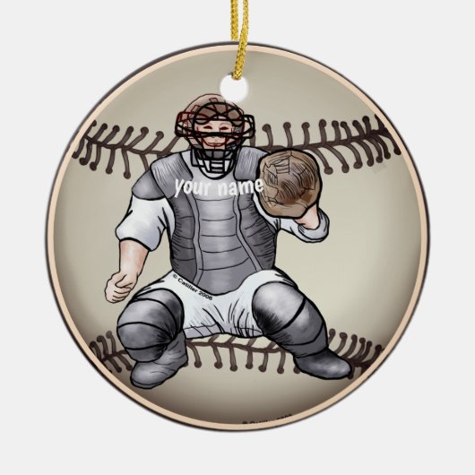 Baseball Catcher-individuelle Name Keramik Ornament (Vorne)