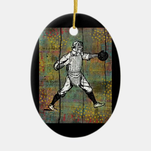 Baseball Catcher Ornament Colorful Wood (Vorne)