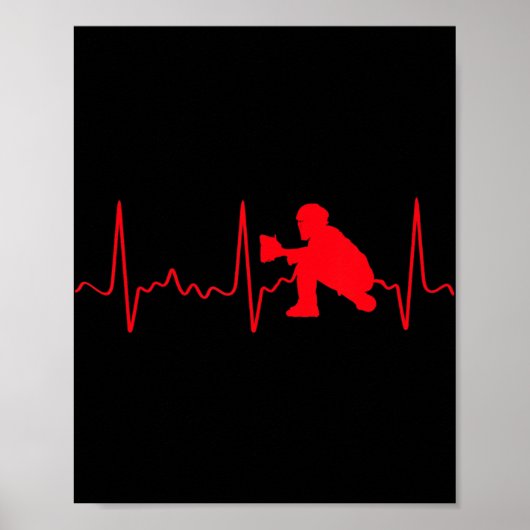 Baseball Catcher - Red Baseball Catcher Heartbeat Poster (Vorne)