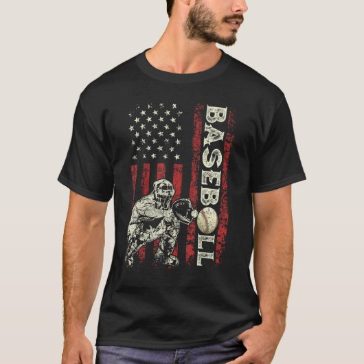 Baseball Catcher US Flag Dad Men Patriotic 4th Of T-Shirt (Vorderseite)