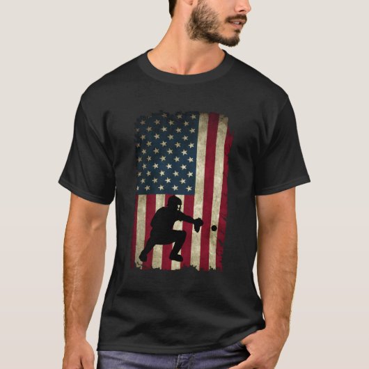 Baseball Catchers Gear American Flag Baseballin T-Shirt (Vorderseite)