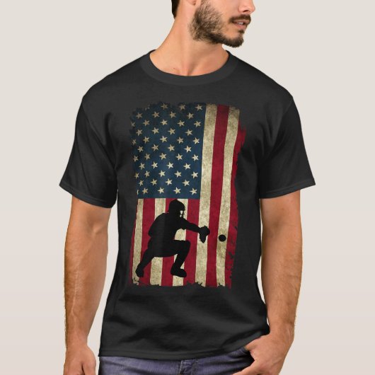Baseball Catchers Gear Sports American Flag Klein T-Shirt (Vorderseite)