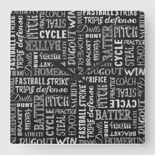 Baseball-Chalkboard-Bedingungen Quadratische Wanduhr (Vorderseite)