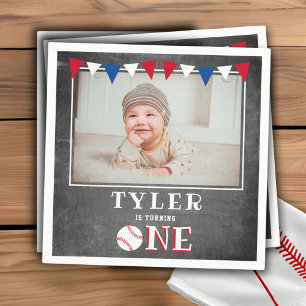 Baseball Chalkboard Flaggen 1. Geburtstag Foto Serviette