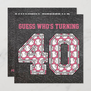 Baseball Chalkboard Pink 40. Geburtstag Party Einladung