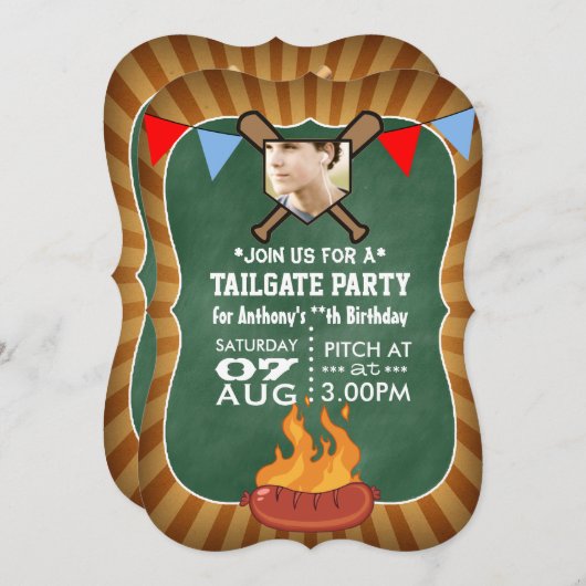 Baseball Chalkboard Retro Tailgate Party Einladung (Vorne/Hinten)