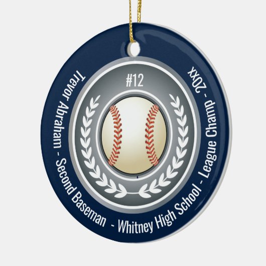 Baseball Champion Player School Silver Grau Blue Keramik Ornament (Links)
