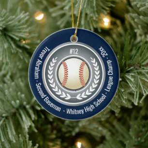 Baseball Champion Player School Silver Gray Blue Keramik Ornament