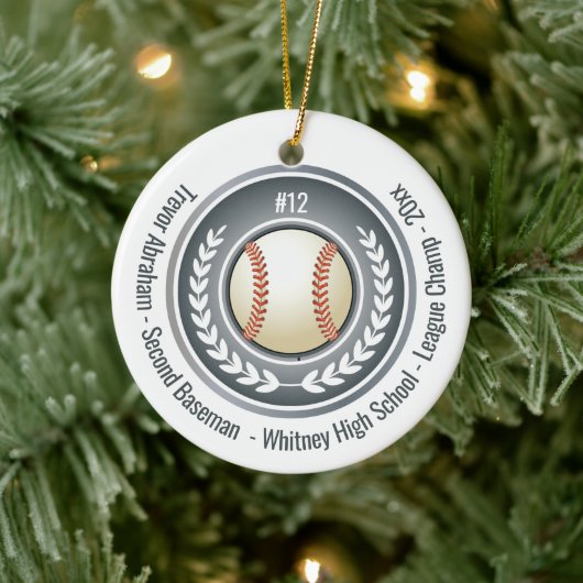 Baseball Champion Player School Silver Gray Keramik Ornament (Baum)