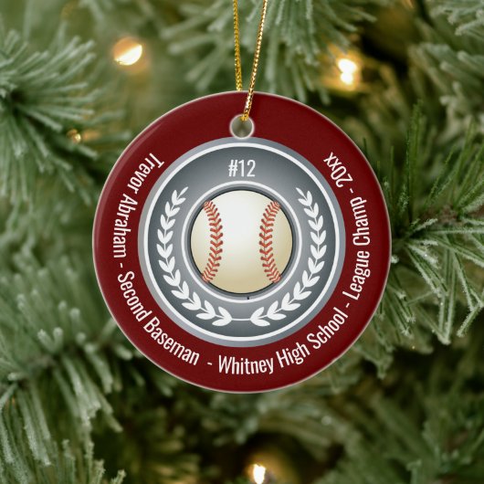 Baseball Champion Player School Silver Gray Red Keramik Ornament (Baum)