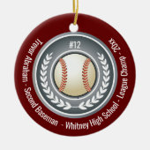 Baseball Champion Player School Silver Gray Red Keramik Ornament (Vorne)