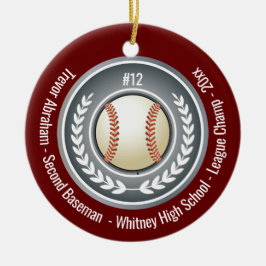 Baseball Champion Player School Silver Gray Red Keramik Ornament