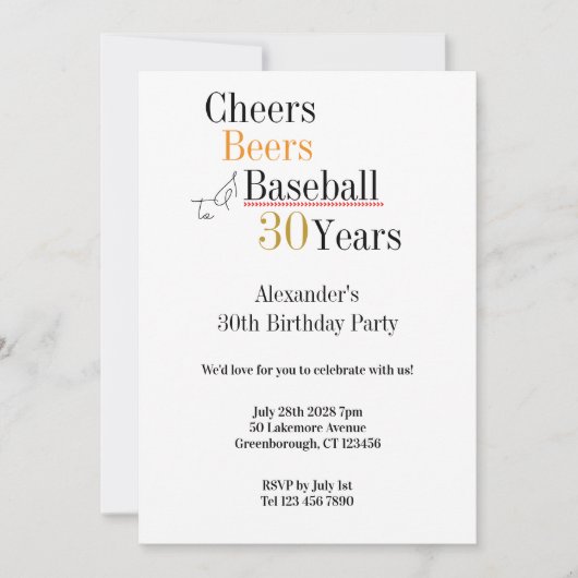 Baseball Cheers and Beers 30. Geburtstag Party Einladung (Vorderseite)