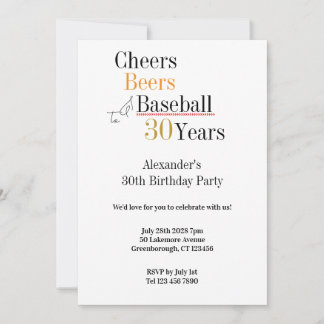Baseball Cheers and Beers 30. Geburtstag Party Einladung