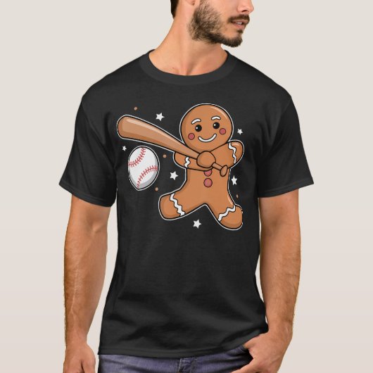 Baseball Christmas Gingerbread Man Baseball Xmas F T-Shirt (Vorderseite)