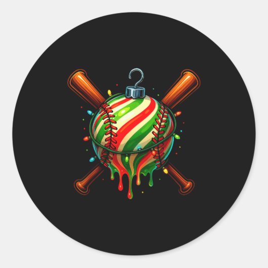 Baseball Christmas Ice Cream Drip Baseball Dripng Runder Aufkleber (Vorderseite)