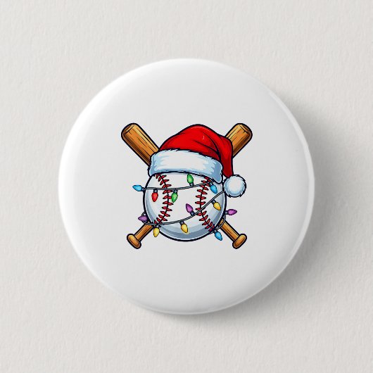 Baseball Christmas Lights Santa Christmas Baseball Button (Vorderseite)