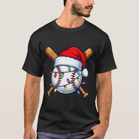 Baseball Christmas Lights Santa Christmas Baseball T-Shirt (Vorderseite)