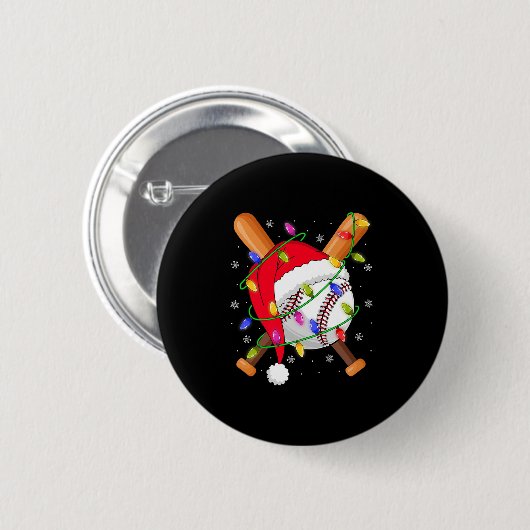 Baseball Christmas Lights Santa Hat Baseball Playe Button (Vorne & Hinten)