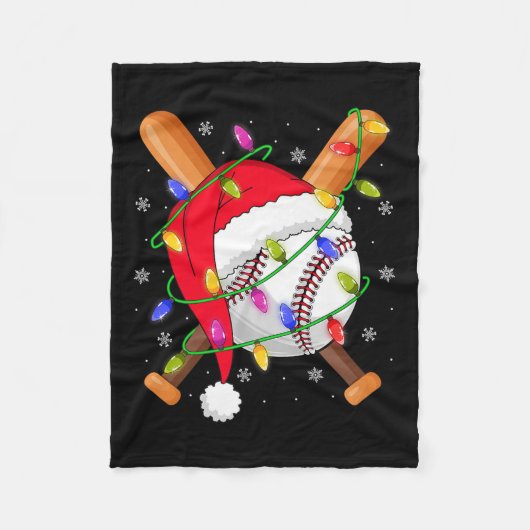 Baseball Christmas Lights Santa Hat Baseball Playe Fleecedecke (Vorderseite)
