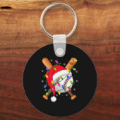 Baseball Christmas Lights Santa Hat Baseball Playe Schlüsselanhänger (Vorderseite)