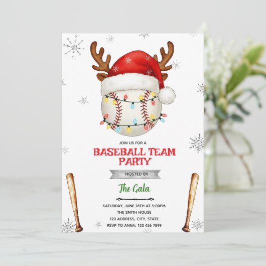 Baseball Christmas Party Invitation Einladung (Stehend Vorderseite)