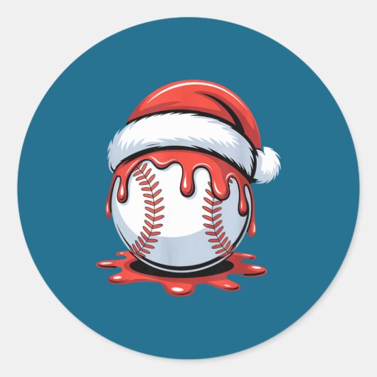 Baseball Christmas Santa Hat Dripng Festive Holida Runder Aufkleber (Vorderseite)